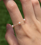 Natural pearl chain ring 14k yellow gold