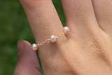 Natural pearl chain ring 14k yellow gold