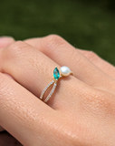 14kt Yellow Gold Natural Emerald, Pearl and Diamond Ring