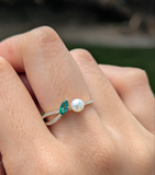 14kt Yellow Gold Natural Emerald, Pearl and Diamond Ring