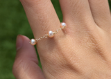 Natural pearl chain ring 14k yellow gold