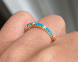 14k Gold Blue Turquoise Diamond Wedding Stackable Ring Band