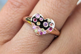 14k Rose Multi Colored Heart Sapphire 3 Gemstone Band Ring