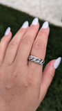 Golden 1 14k White Gold Diamond Pave Twist Chain Link Stackable Ring Band Wedding Promise Anniversary Fashion Rope Twist Open Curve