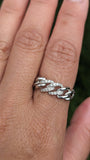 Golden 1 14k White Gold Diamond Pave Twist Chain Link Stackable Ring Band Wedding Promise Anniversary Fashion Rope Twist Open Curve