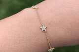 14k Yellow Gold Pave Diamond 5 Star Bracelet