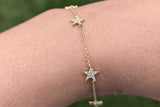 14k Yellow Gold Pave Diamond 5 Star Bracelet