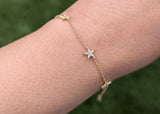 14k Yellow Gold Pave Diamond 5 Star Bracelet