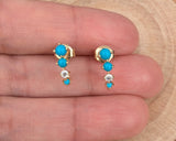 14k Yellow Gold Diamond and Turquoise Hoop Stud earring