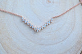 14K Rose Gold Diamond Baguette V Necklace