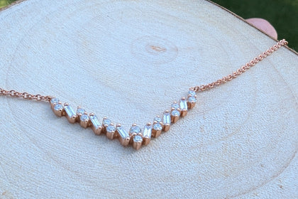 14K Rose Gold Diamond Baguette V Necklace