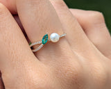 14kt Yellow Gold Natural Emerald, Pearl and Diamond Ring