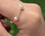 Natural pearl chain ring 14k yellow gold
