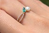 14kt Yellow Gold Natural Emerald, Pearl and Diamond Ring