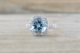 Cushion Diamond Halo Aquamarine Ring 9x9mm