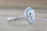 Aquamarine Pear Diamond Halo Ring M3069