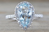 Aquamarine Pear Diamond Halo Ring M3069