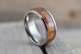 Rosewood Underlay in Titanium 8mm Domed High Men's Ring