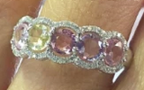 Multi Colored Sapphire 5 Gemstone Diamond Halo Ring ASPBR010068