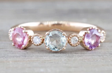 Multi Colored Sapphire 3 Gemstone Ring Band B10075