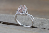 Elongated Cushion Halo Wedding Ring Twist Cross Over shank Band M3063