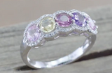 Multi Colored Sapphire 5 Gemstone Diamond Halo Ring ASPBR010068