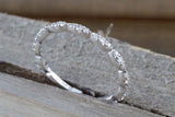 14k White Gold Dainty Thin Three Oval  Diamond Band Stackable Design Ring Curve 3/4 diamond around