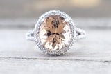 11x9mm Morganite 14k White Gold Oval Cut Pink Diamond Halo Ring