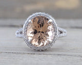 11x9mm Morganite 14k White Gold Oval Cut Pink Diamond Halo Ring