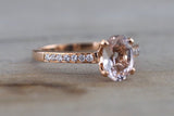 18k Rose Gold Diamond Oval Morganite Engagement Wedding Anniversary Love Ring Band Dainty Vintage Art Deco Simple