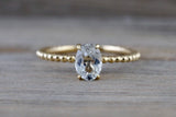 14k Yellow Gold Oval Cut White Topaz Gemstone Ring Engagement Promise Ring Rope