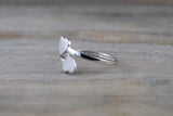 14k White Gold Double Open Heart Adjustable Pinky Knuckle Ring Love Brush Shiny