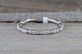 14k White Gold Dainty Thin Three Oval  Diamond Band Stackable Design Ring Curve 3/4 diamond around