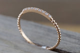 18 Karat Rose Gold Dainty Diamond Milgrain Band Wedding Anniversary Love Ring Band Vintage Thin Bead