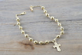 14k Yellow Gold Bead Ball Diamond Cut Charm Rosetta Cross Charm Bracelet Dainty