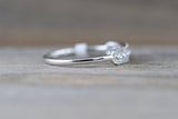 18kt White Gold Diamond Vintage Classic Pave and Single Prong Band Ring Wedding