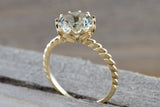 14k Yellow Gold 8mm Round Green Amethyst Engagement Ring Crown Vintage Design Rope Classic