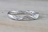 14kt White Gold Diamond Milgrain Leaf Vintage Vine Swirl Petal 3/4 Wedding Engagement Anniversary Band Ring Filigree Vine