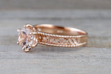 Vignes 14k Rose Gold Round black onyx Ring Vintage Vines