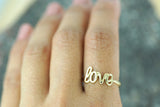 14k Yellow Gold Polished Love Ring Band Promise Anniversary Fashion Solid Stacking Stackable Calligraphy Pen Doodle Writer Journal