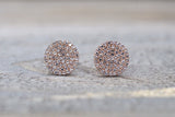 14k Rose Gold Pave Set Diamond Disk Disc Circle Round Stud Earring Post Micro