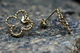 14k Yellow Gold Twist Rope Clover Flower Stud Earring Post