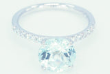 14k White Gold Diamond Solitaire Brilliant Cut Aquamarine Engagement Ring