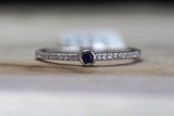 14k White Gold Round Blue Sapphire Bezel Diamond Ring FR01008
