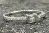 18k White Gold Diamond Emerald Engagement Band Brilliant Cut Stackable Thin Dainty Baguette