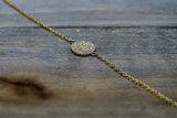 14k Solid Yellow Gold Round Circle Disk Micro Pave Diamond Bracelet Dainty Love