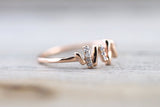 14kt Rose Gold Diamond Hammered Heart Beat Vine Large Ring Crown Vintage