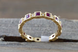 14k Yellow Gold Square Princess Cut Red Ruby FULL Eternity Gemstone Diamond Vintage Antique Classic Band Ring Style Design Art Deco Chic