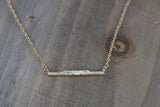 14k Yellow Gold  Diamond Micro Pave Bar Necklace Baguette Invisible Dainty Pendant Charm