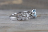 14k White Gold Round Cut Aquamarine Vintage Filigree Engagement Promise Ring Rope